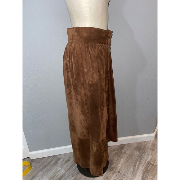 Leather School Italy Suede Maxi A-Line Skirt size L Button Front Western - Picture 4 of 8